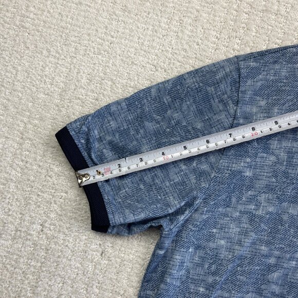 Lief Horsens Couture Men Polo Short Sleeves Shirt Sz L Blue Floral Tropical AOP - Picture 10 of 15